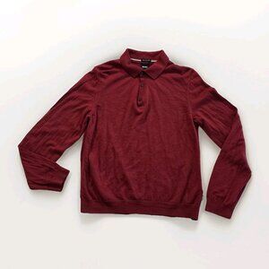 Hugo Boss Virgin Wool Polo Sweater Mens M Brick Red LS Buttons Minimalist Preppy